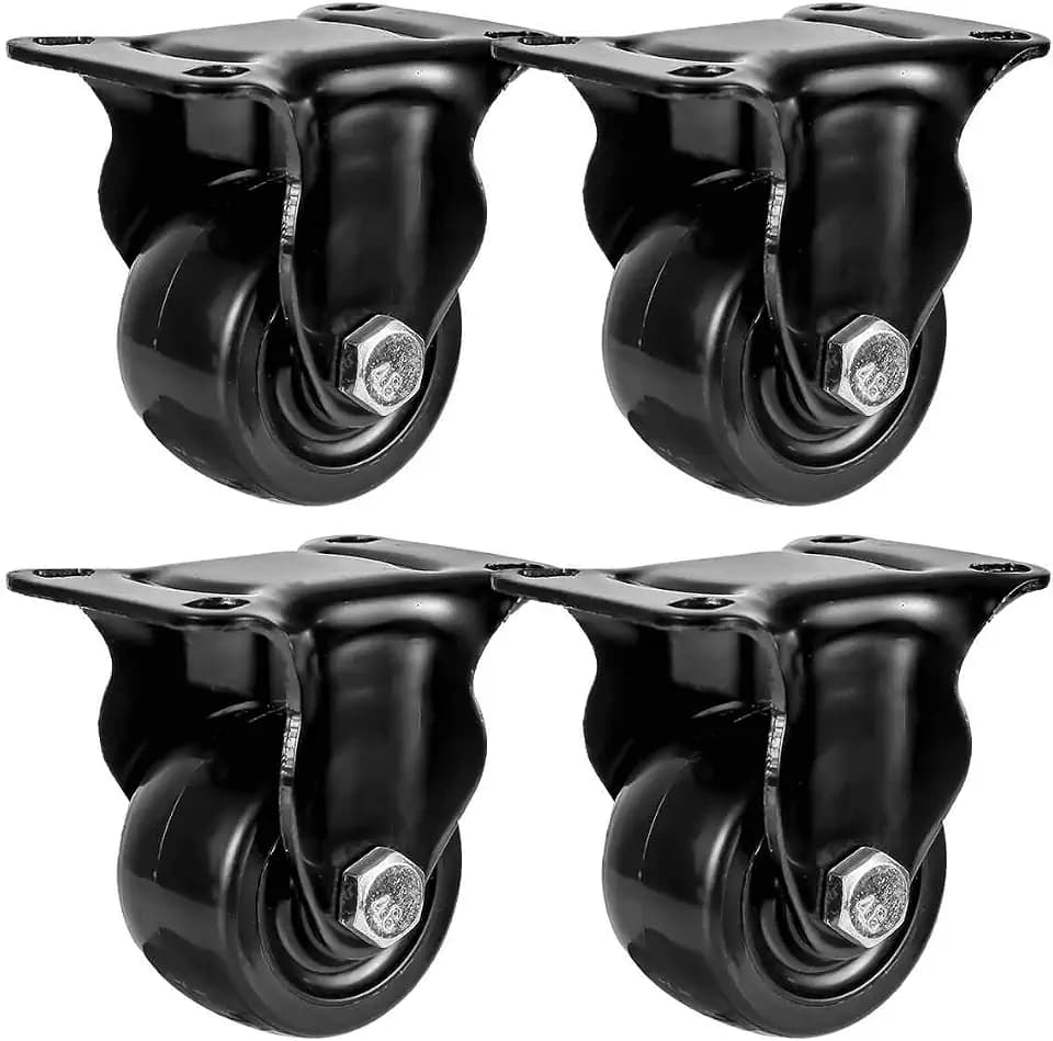 FactorDuty 2" Polyurethane Plate Caster Wheels, Set of 4, Rigid, No Brake