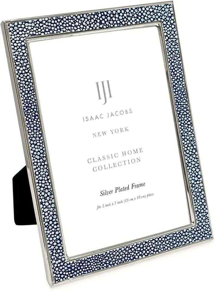 Isaac Jacobs 5x7 Navy Leather w/Silver Metal Picture Frame w/Easel