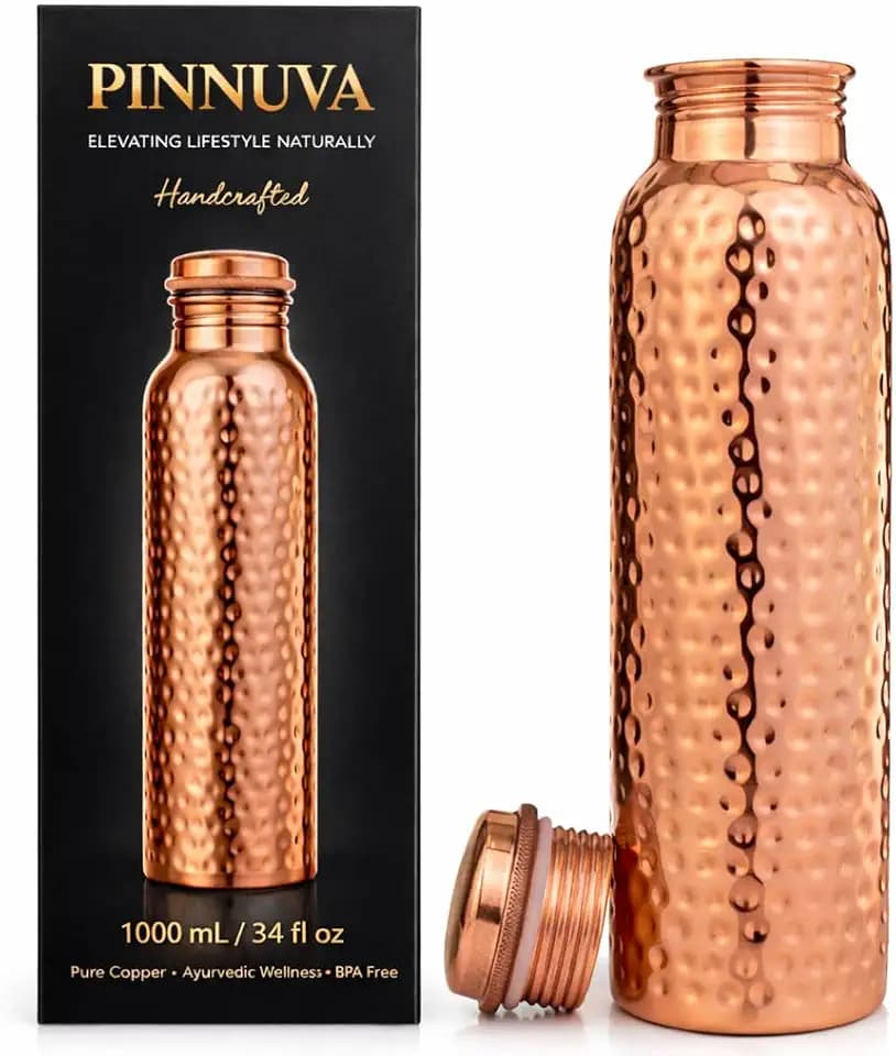 Copper Water Bottle 32oz - Extra Large 100% Pure Ayurvedic Copper Water Bottle for Drinking, Wide Mouth, Leak-Proof Lid BPA Free Non-Insulated & Eco Friendly with Premium Quality