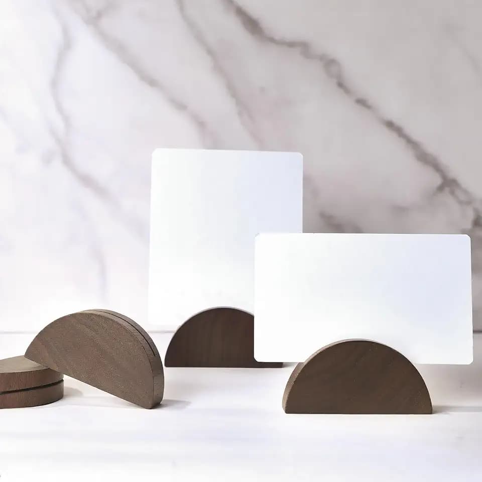 UNIQOOO 10 Set 2" Arch Walnut Wood Stand with Cards |1.2mm Slot, for Name Cards, Solid Wood Place Card Holder, Photo Display Stand | for Event Decor, Retail Shop, Cafe Restaurant Menu, Business Card, Name Tag