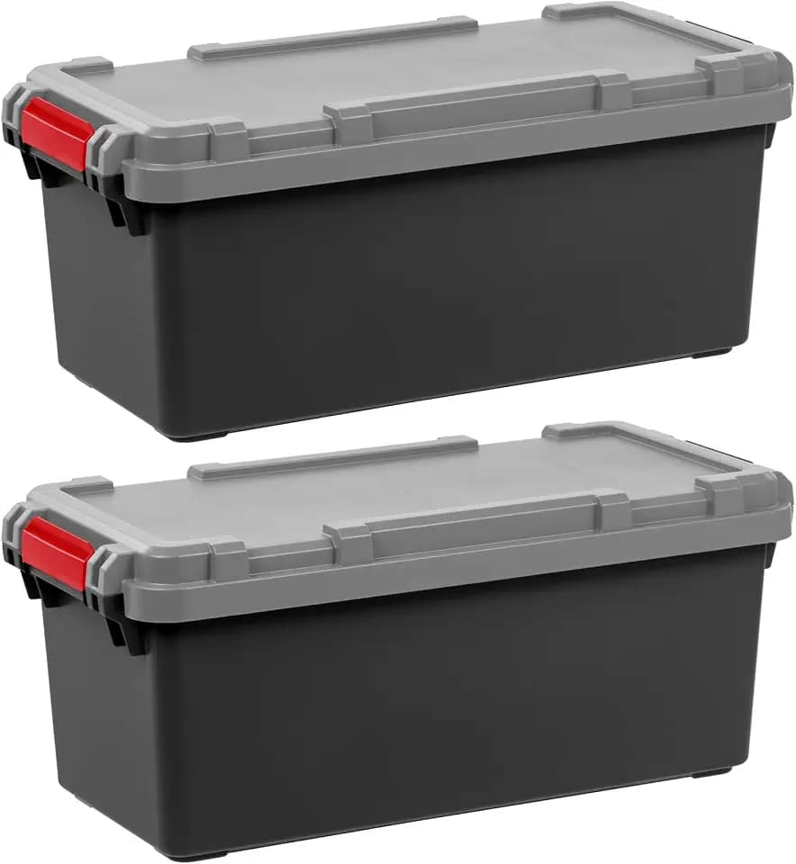 IRIS USA 2-Pack 15 Gallon Lockable Storage Trunk TrailBox, Dark Gray/Gray
