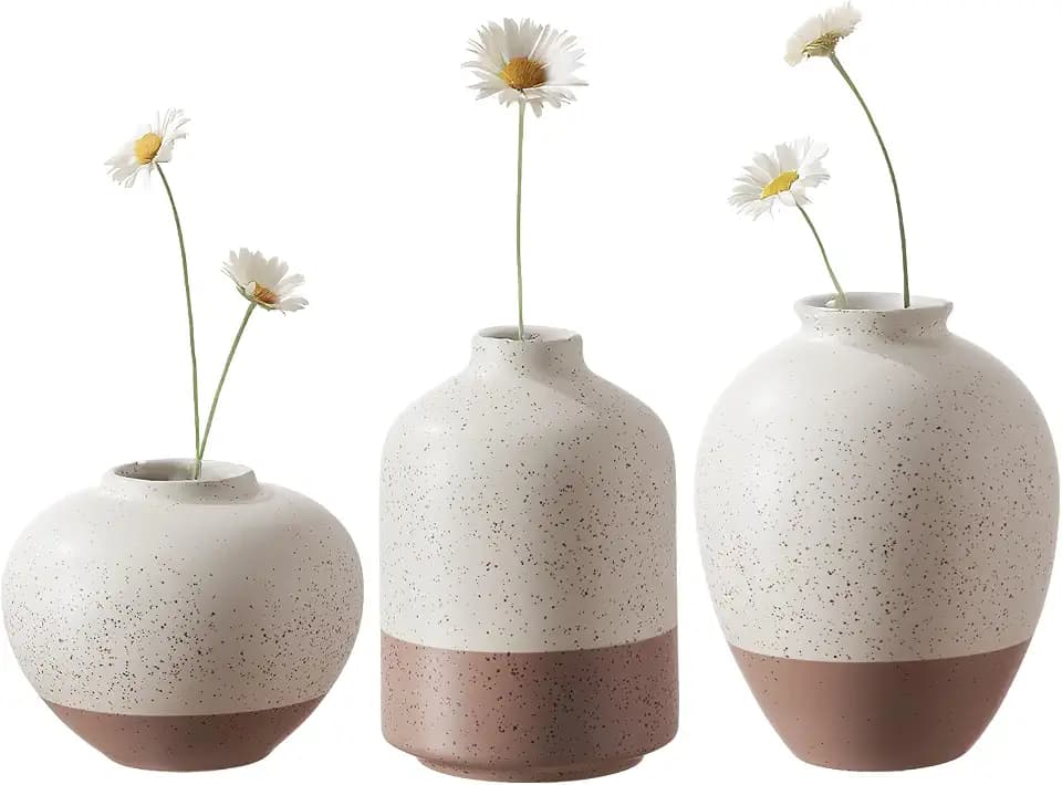 DN DECONATION Flower Vase Set of 3, Small Ceramic Vase Farmhouse Home Decor