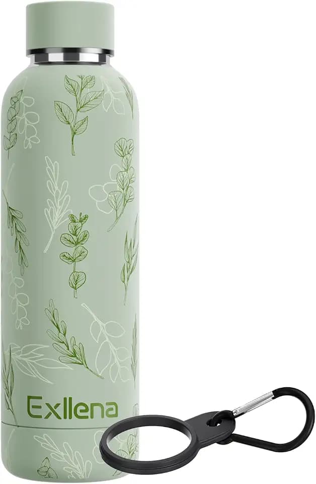 Exllena 16oz Metal Water Bottle for Travel with Clip, Double Wall Vacuum Insulated Water Bottle Keeps Drinks Cold 24 Hrs/Hot 12 Hrs, 100% Leakproof, BPA Free(Floral)