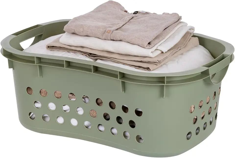 IRIS USA Plastic Laundry Basket 1.5 Bushel (50L), Built-In Handles, Green