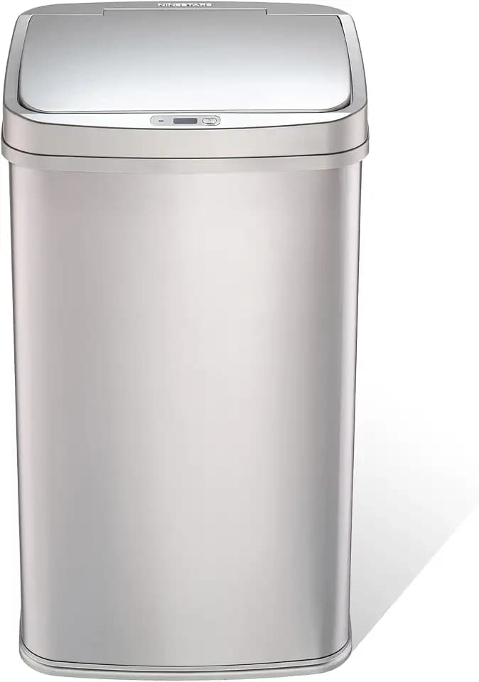 Ninestars 13 Gallon Automatic Trash Can, 50L Touchless Motion Sensor Garbage Can with Odor-Sealing Lid, Rectangular Stainless Steel, Silver Trim