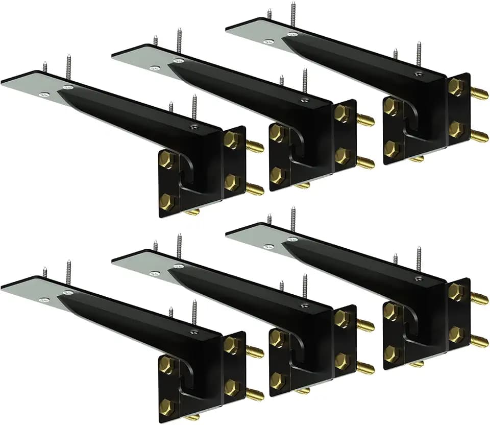 Heavy Duty Shelf Brackets 8 Inch, 1500 lbs Capacity, Hooks for Wall Mounted Shelves, L-Shaped Floating Shelf Brackets with Hanging (Black 6 Pack)