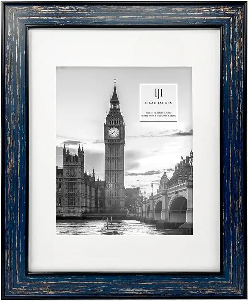 Isaac Jacobs 11x14 (Matted 8x10) Navy w/Gold Double Border Picture Frame