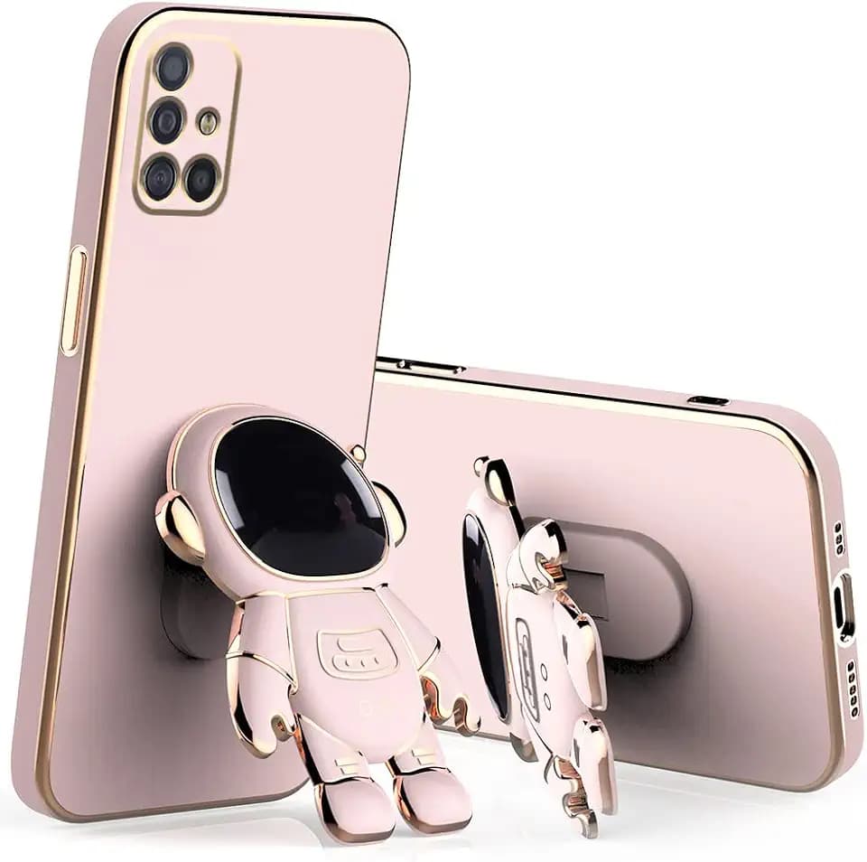 für Samsung A71 Hülle Silikon Stoßfeste TPU | Handyhülle für Samsung Galaxy A71 mit Ständer Astronaut 3D Case Galvanisierte Karikatur Dünn Kratzfest(Rose)