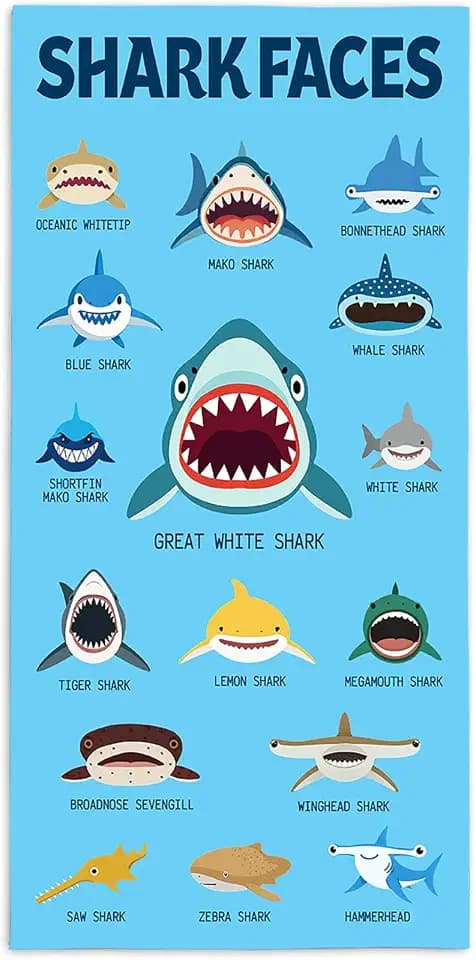 Shark Kids Beach Towel for Boys, Super Soft Absorbent Bath Pool Towel, Large 30” x 60” Quick Dry Swim Towels Kids Birthday Gift
