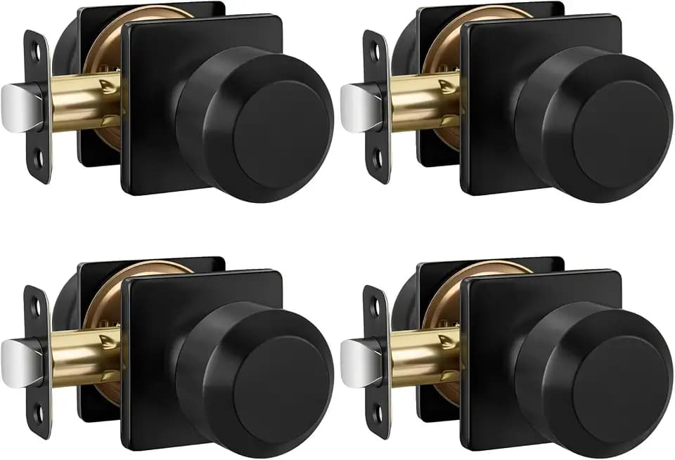 Goldenwarm Matte Black Closet Door Knobs, Passage Door Knobs, Black Door Knob Interior No Lock for Closet Hallway 4 Pack