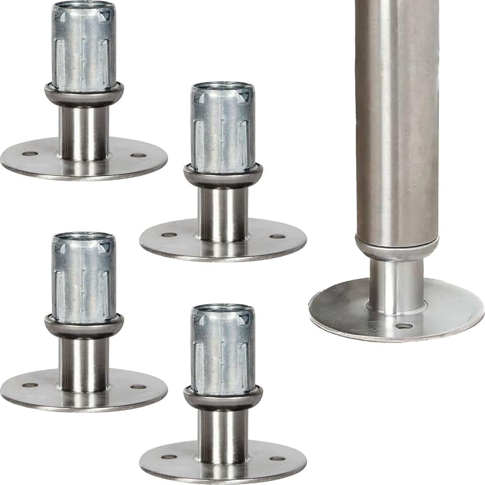 Stainless Steel Adjustable Bullet Foot for Work Table, Flange for Stainless Steel 1-5/8" O.D. Tubing, 1” Adjustable, Set of 4 (1, Flanged Foot)