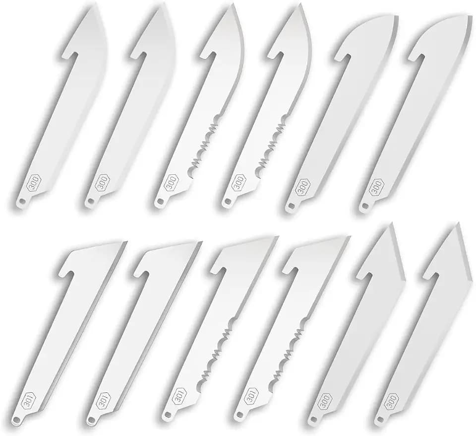 OUTDOOR EDGE 3" Stainless Steel Combo 12 Blade Pack - 4 Drop-Point, 4 Utility, 2 Sheepsfoot & 2 Tanto, Compatible with 300 Series Razor-Safe Knives