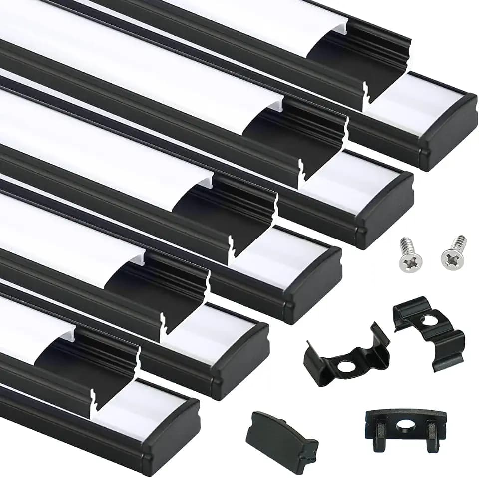 Muzata 10Pack 6.6FT Black LED Strip Channel with Milky Diffuser U1SW BW