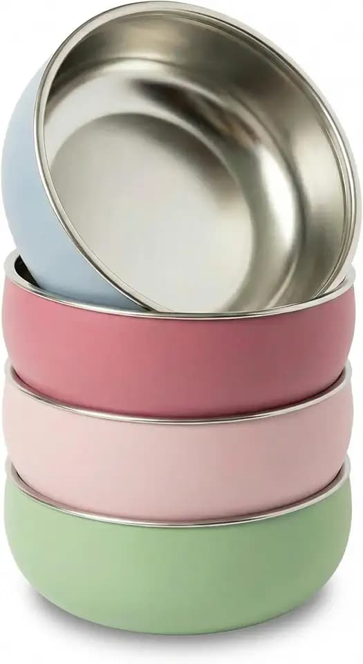 Non-Toxic Stainless Steel Child Bowl 5” with Non-Slip Silicone Shell, Multi-color, (Set of 4 bowls) Unbreakable, Mess Free Feeding for Babies, Toddlers, Kids, BPA free