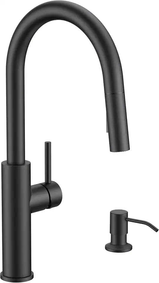 FORIOUS Kitchen Faucet with Soap Dispenser, High Arc Black