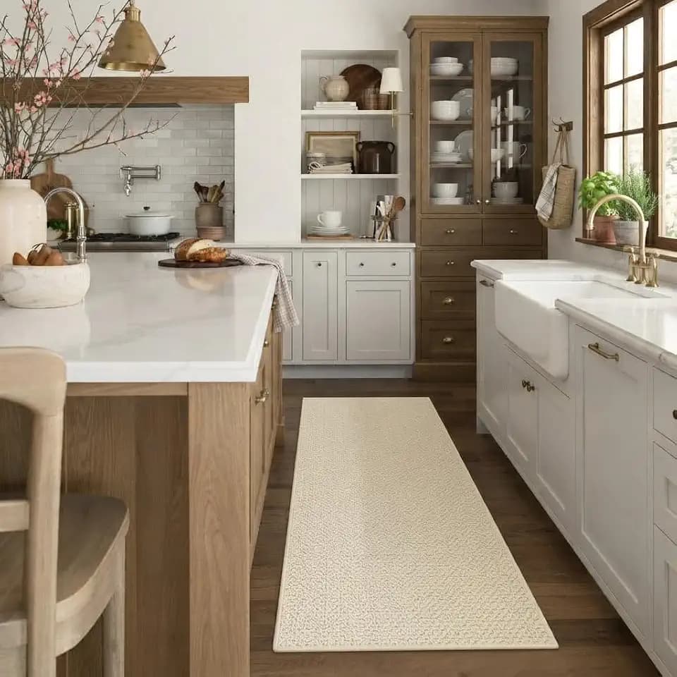 LEEVAN White Cream Runner Rug 2x6 Runners for Kitchen Hallway Laundry