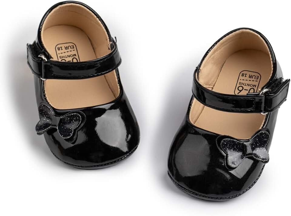 Baby Mary Jane Flats for Girls with Bowknot Cotton Anti Skid Sole Infant First Walker Princess Dress Crib Wedding Shoes
