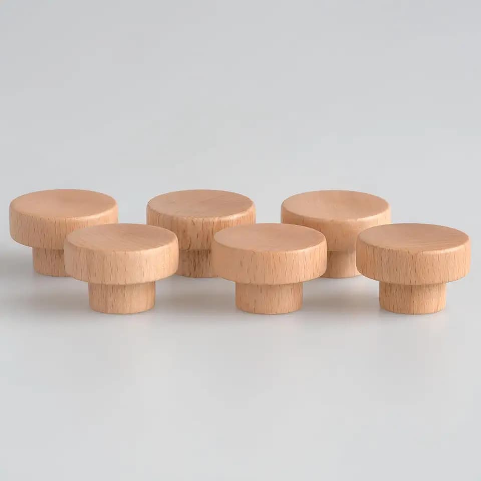 Wood Drawer Knobs 6 Pack, Round 40mm Wooden Dresser Knobs, Cream