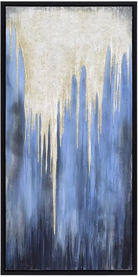 Empire Art Direct Abstract Wall Art Textured Hand Painted Canvas by Martin Edwards, Black Frame, 24" x 48", Snowy Drip 1