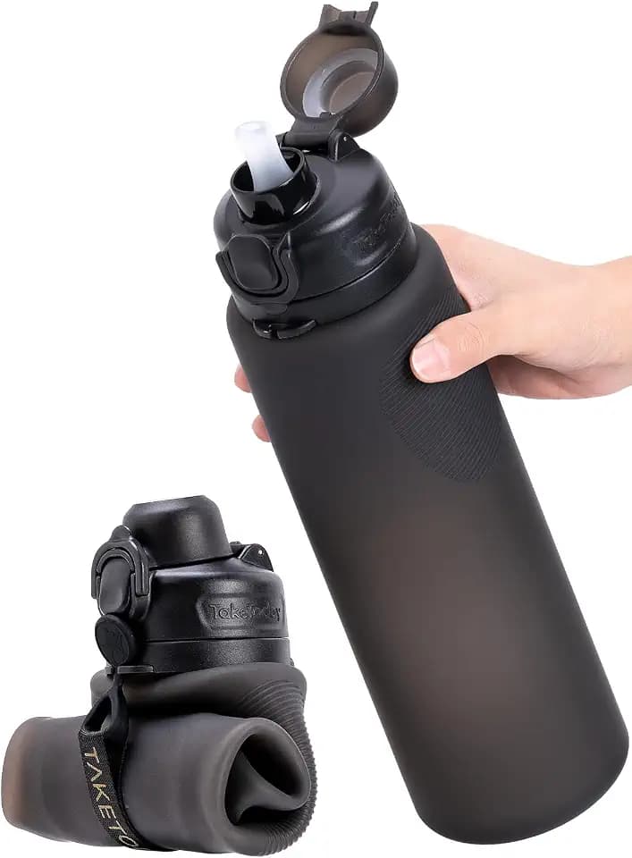 TakeToday Collapsible Water Bottles, Foldable for Travel, 32oz, Black
