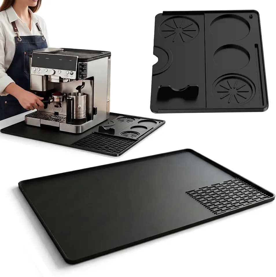 2PCS Silicone Coffee Mat Set for Ninja Luxe Cafe ES601 ES701, Coffee Bar Mat+Espresso Tamping Mat, Anti-Vibration Waterproof Heat Resistant Countertop Accessories