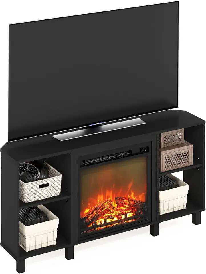 Furinno Jensen Corner Fireplace TV Stand for TV up to 50 Inch, Americano