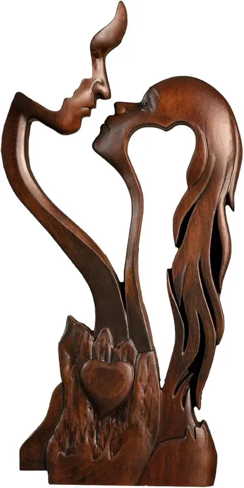 BGCOPPER Kissing Couple Statue Love Sculpture Wooden Figurine Home Decor