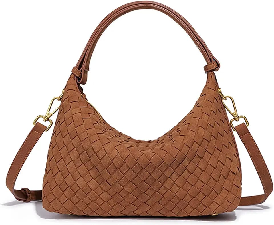 Woven Shoulder Bag for Women, Slouchy Crescent Hobo Purse & Satchel Handbag