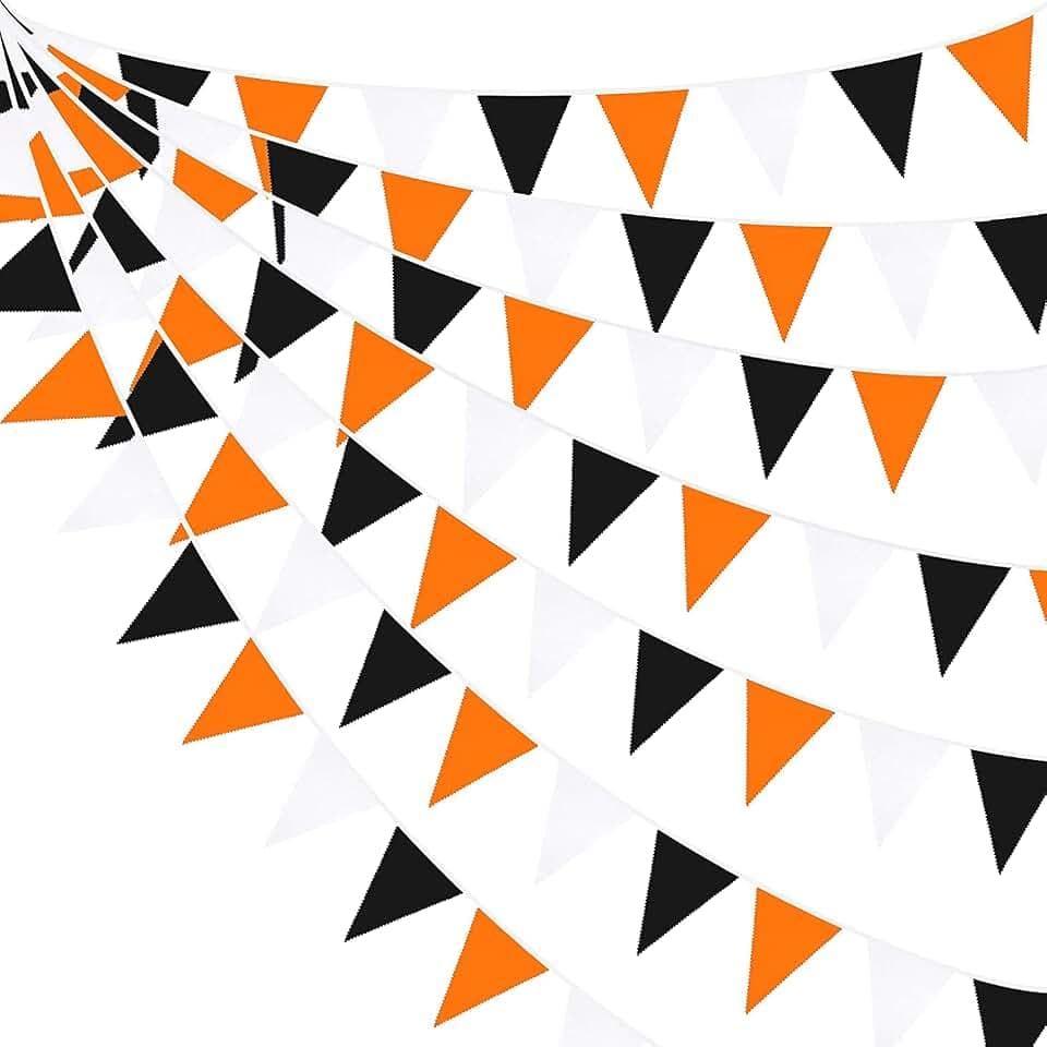32Ft Orange Black White Graduation Party Decorations 2026 Halloween Pennant Banner Fabric Triangle Flag Bunting Garland for Thanksgiving Wedding Birthday Home Nursery Outdoor Garden Hanging Decoration