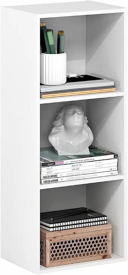 Furinno PASIR Book Shelf, 3-Cube Bookcase, Standing Bookshelf, Open Storage Shelf, Closed Back, Easy Assembly, 9.3 x 12 x 31.5 Inches, for Home Office, Living Room, Plain White