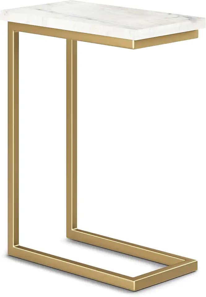 SIMPLIHOME Skyler 18" Wide C-Side Table in Gold/White Marble