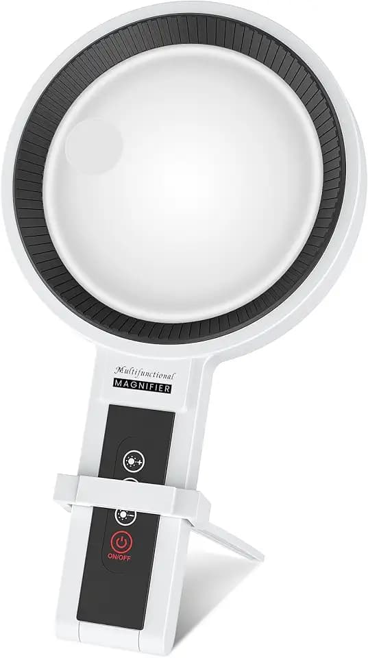 Rechargeable Large Magnifying Glass with Stand, 34 Dimmable LED