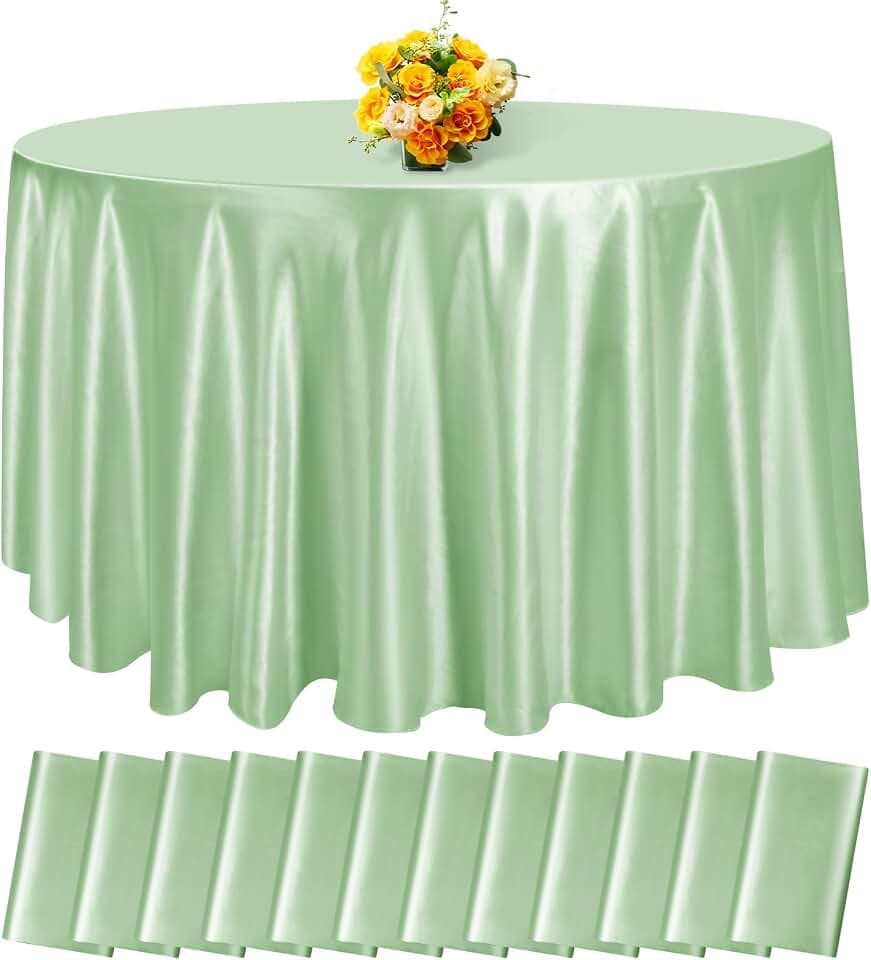 fani Sage Green Satin Tablecloth,12 Pack 108 Inch,Round Table Cloth Silk