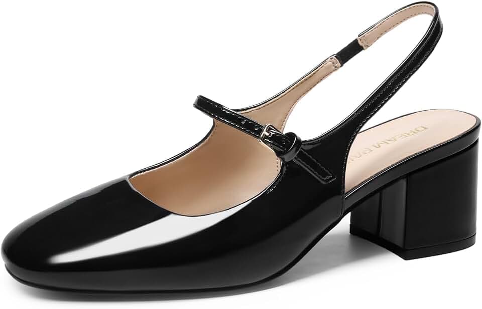 DREAM PAIRS Women's Mary Jane Low Chunky Heels Slingback Closed Square Toe Dress Shoes Wedding Party Work Office Pumps Shoes