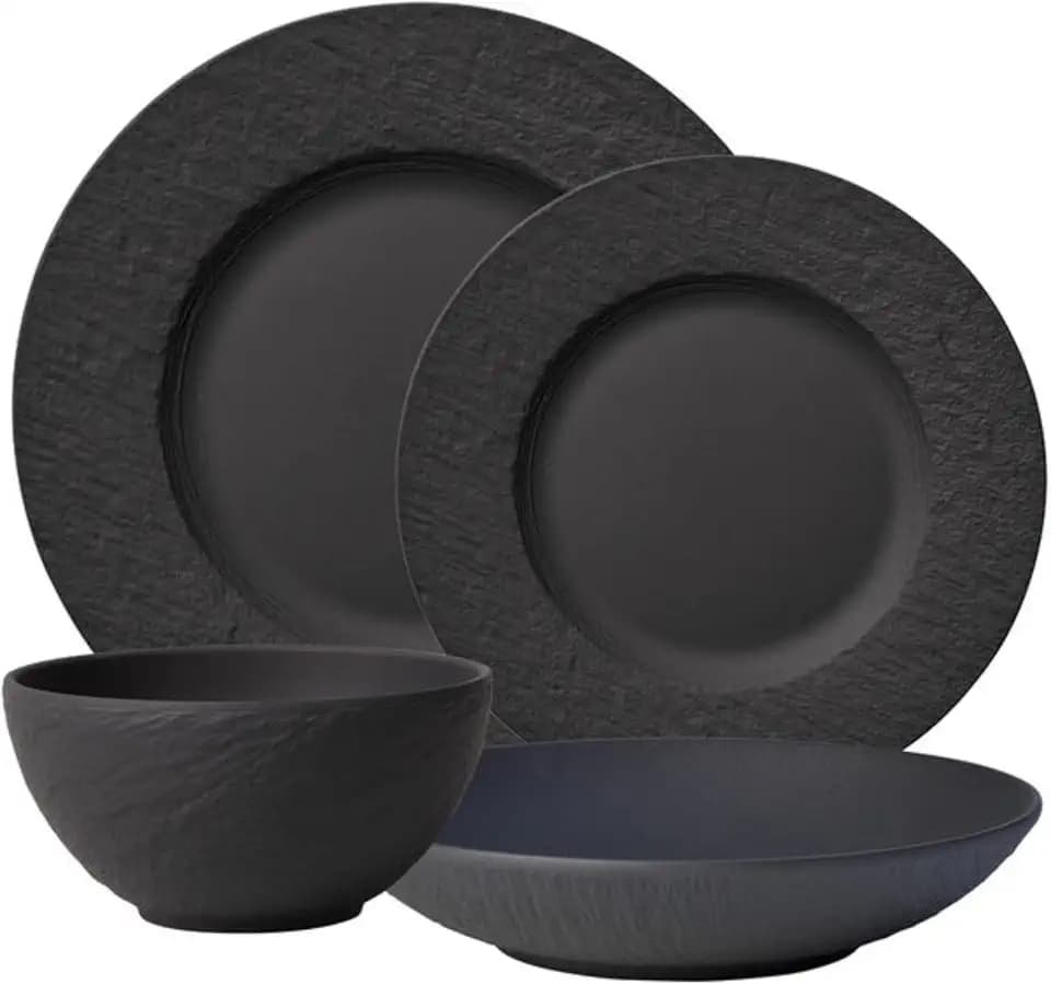 Villeroy & Boch Manufacture Rock 4 Piece Place Setting, Matte Black