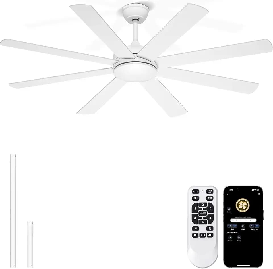 60'' White Ceiling Fan Without Lights for Indoor/Covered Outdoor