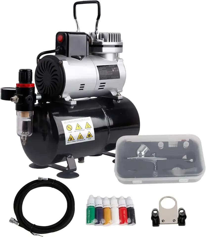 Timbertech ABPST08K Airbrush Compressor Complete Set with Upgraded Cooling Fan and Airbrush Accessories for Airbrushing Hobby, Body Tattoo, Model Painting, Automotive Graphic, Make-up(110-120V)