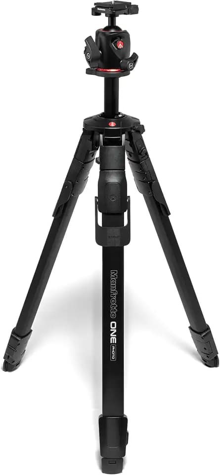 Manfrotto ONE Photo, Aluminium‑Stativ‑Kit mit XPRO Kugelkopf Arca‑Swiss, 12 kg Tragkraft, 90° Horizontalsäule, XTEND‑Beine, für schnellen Aufbau, Modulare Gummifüße/Spikes, Professionelles Fotostativ