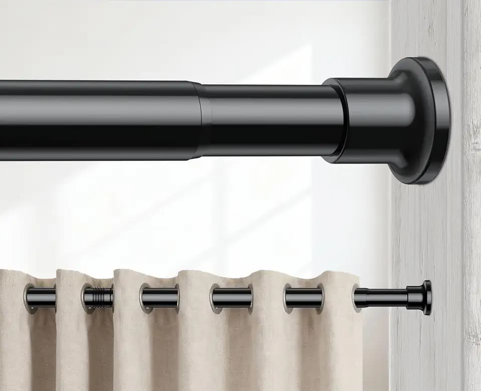 Tension Rods 48 to 84 Inch, 1" Heavy Duty Adjustable Spring Tension Curtain Rod - Non-Slip No Drill Shower Curtain Rod for Bathroom, Window, Closet & Doorway, Black