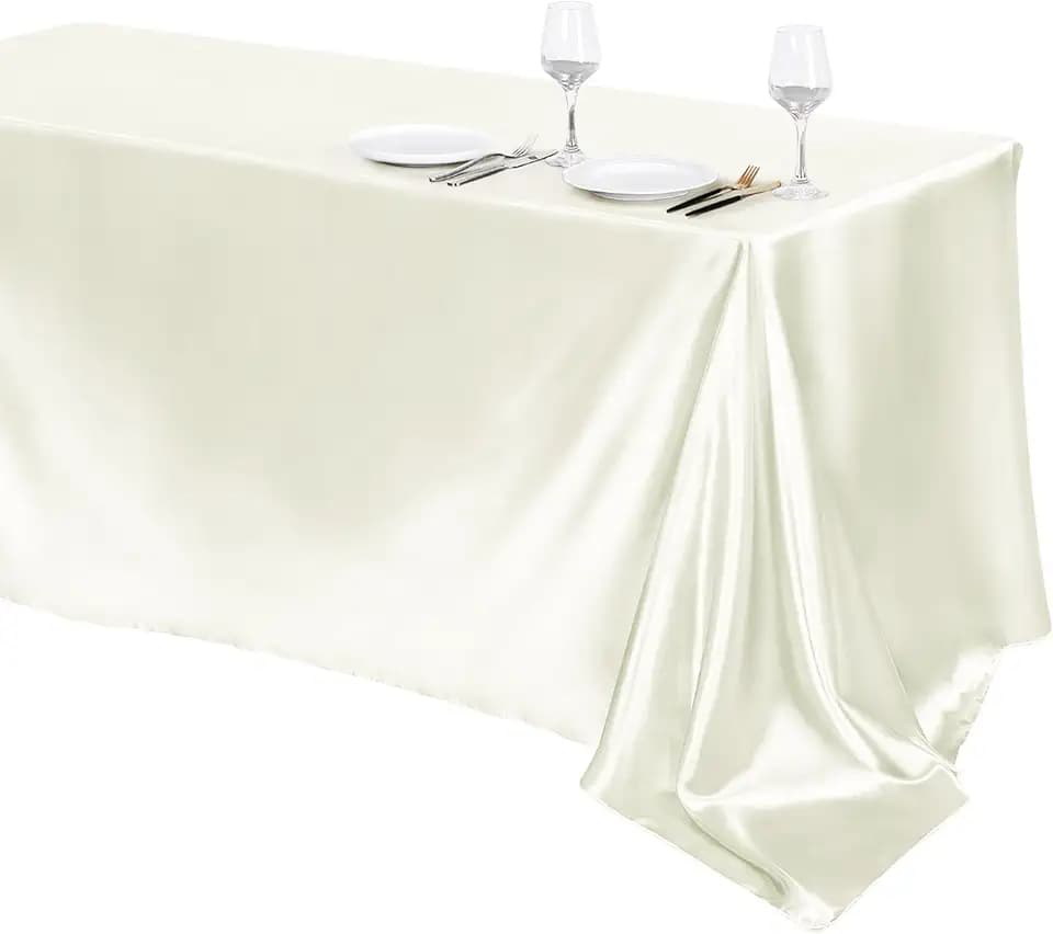 TURSTIN 1 Pack Ivory Satin Tablecloth 102 x 58 Inch Overlay Table Cover
