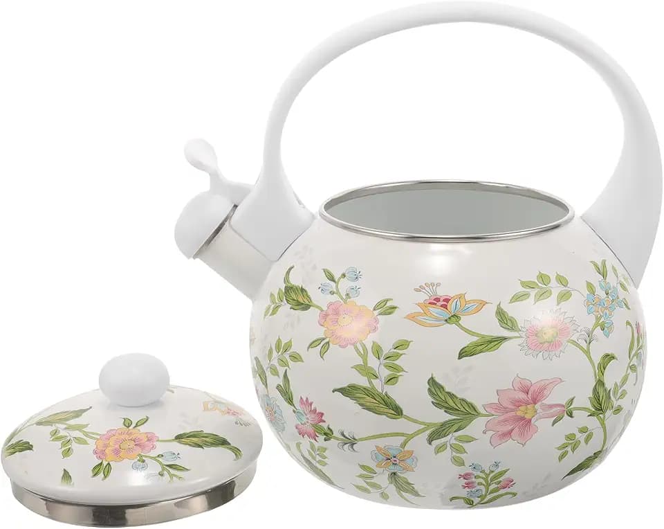 Cabilock 2.2 Quart Enamel Tea Kettle Whistling Stovetop Kettle Compatible with Gas and Induction Cooktops Thickened Water Easy to Clean Floral Design for Home and Office