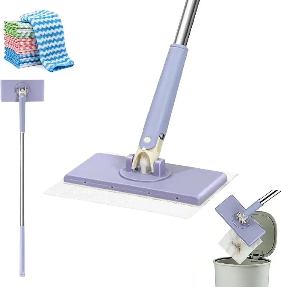 Hands Free Flat Mop,Cloth Changing Mini Mop,35inch Long Handle Mopping Stick,360° Swivel Head,Dry and Wet Use,Ideal for Tight Corners,Tile,and Hardwood(Purple,6 Cloth)
