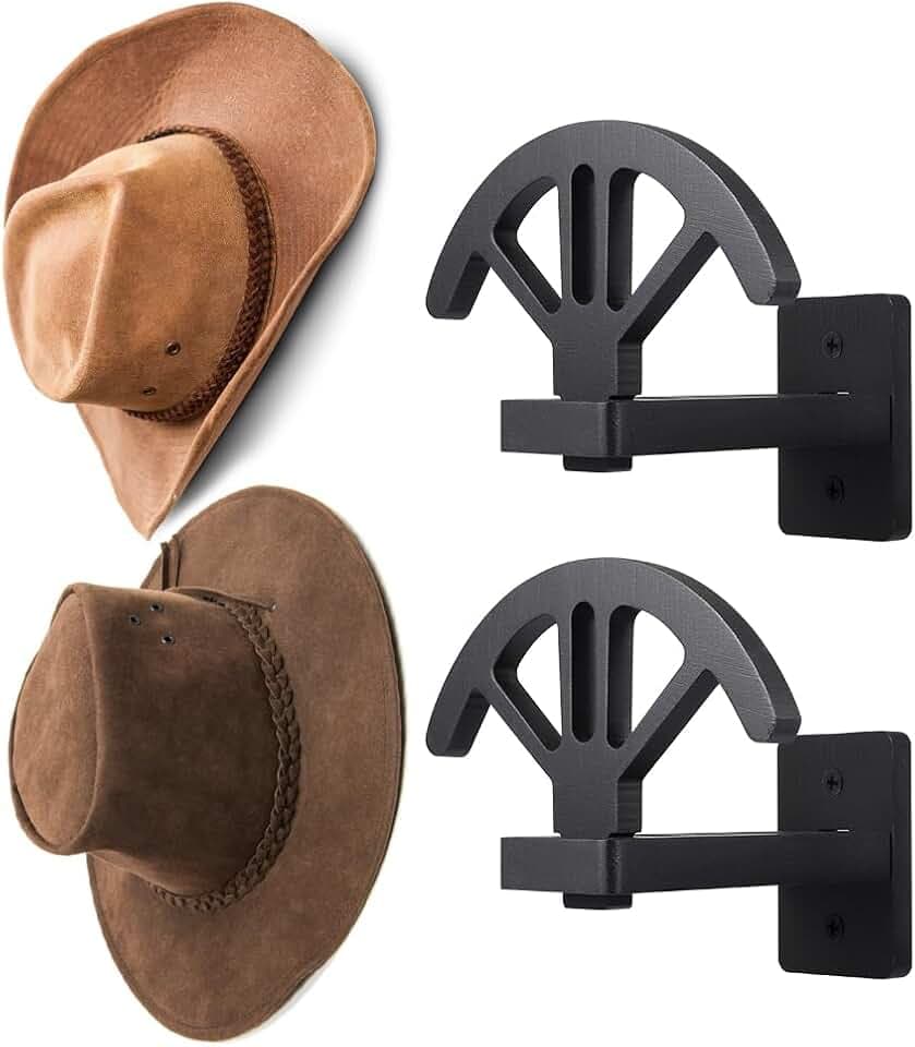 2 PCS Adjustable Cowboy Hat Rack Holder, Wooden Wall Mount Stand, Keep Original Shape of Hat with 4 Speed Adjustable Western Hat Display for Storage Fedoras Hats (Bamboo)