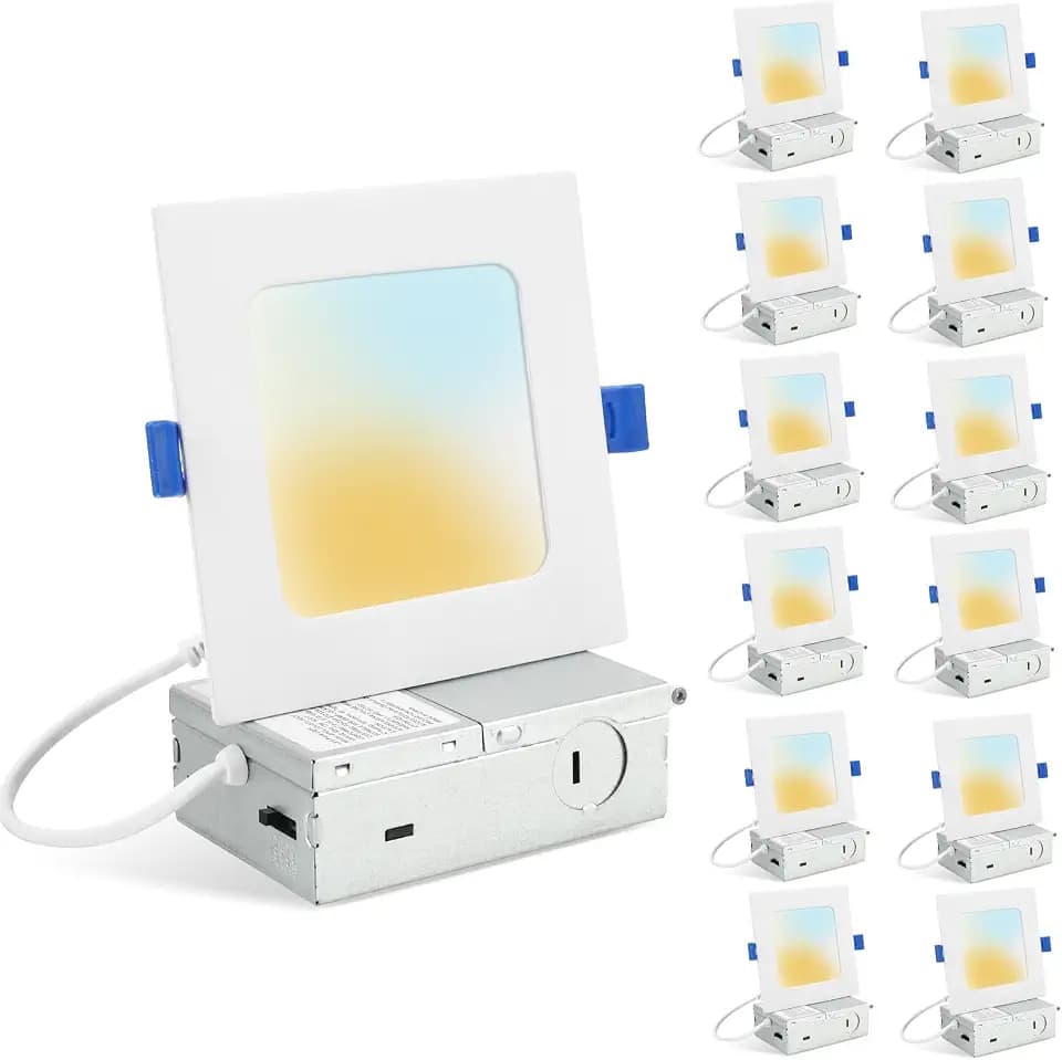 12 Pack 4 Inch Square LED Recessed Lighting, 5CCT, 12W, Dimmable