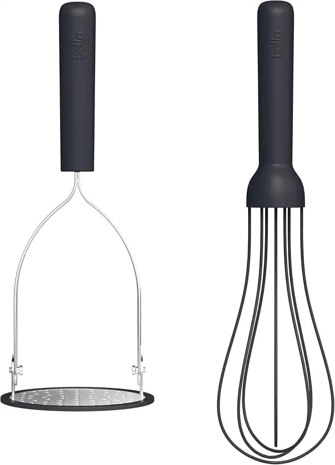 bella 2 Piece Fold Flat, Non-toxic Nonslip Masher and Whisk, Slate