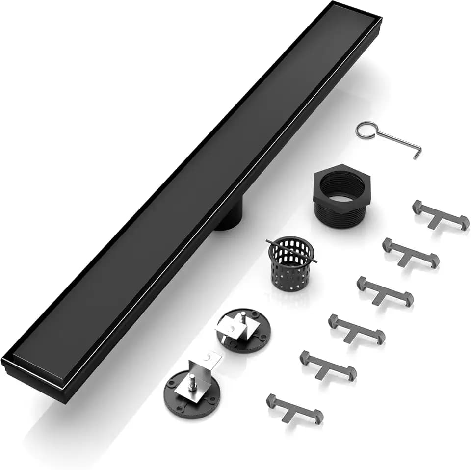 BARONAGE 24 Inch Linear Shower Drain, Reversible Tile Insert, Matte Black
