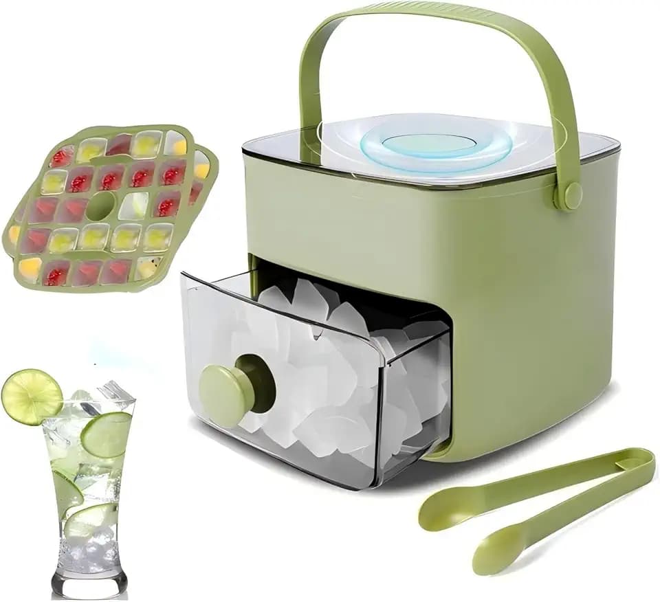 Ice Cube Tray with Lid and Bin Ice Cube Trays for Freezer Ice Maker Ice Tray BPA-Free Stackable Storage Bin Container with 2 Trays Tongs Easy Release (Green)