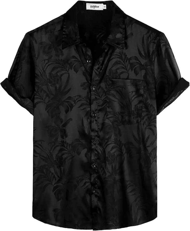 VATPAVE Mens Silk Satin Hawaiian Shirt Short Sleeve Button Down Shirts