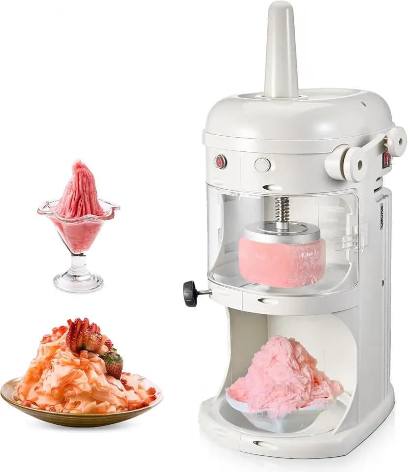 VEVOR Commercial Ice Shaver Crusher, 220lbs/hr Electric Fluffy Ice & Snow Cone Machine, 250W 1500RPM Tabletop Fluffy Shaved-Ice Machine for Parties Events Snack Bar, Home and Commercial Use (White)