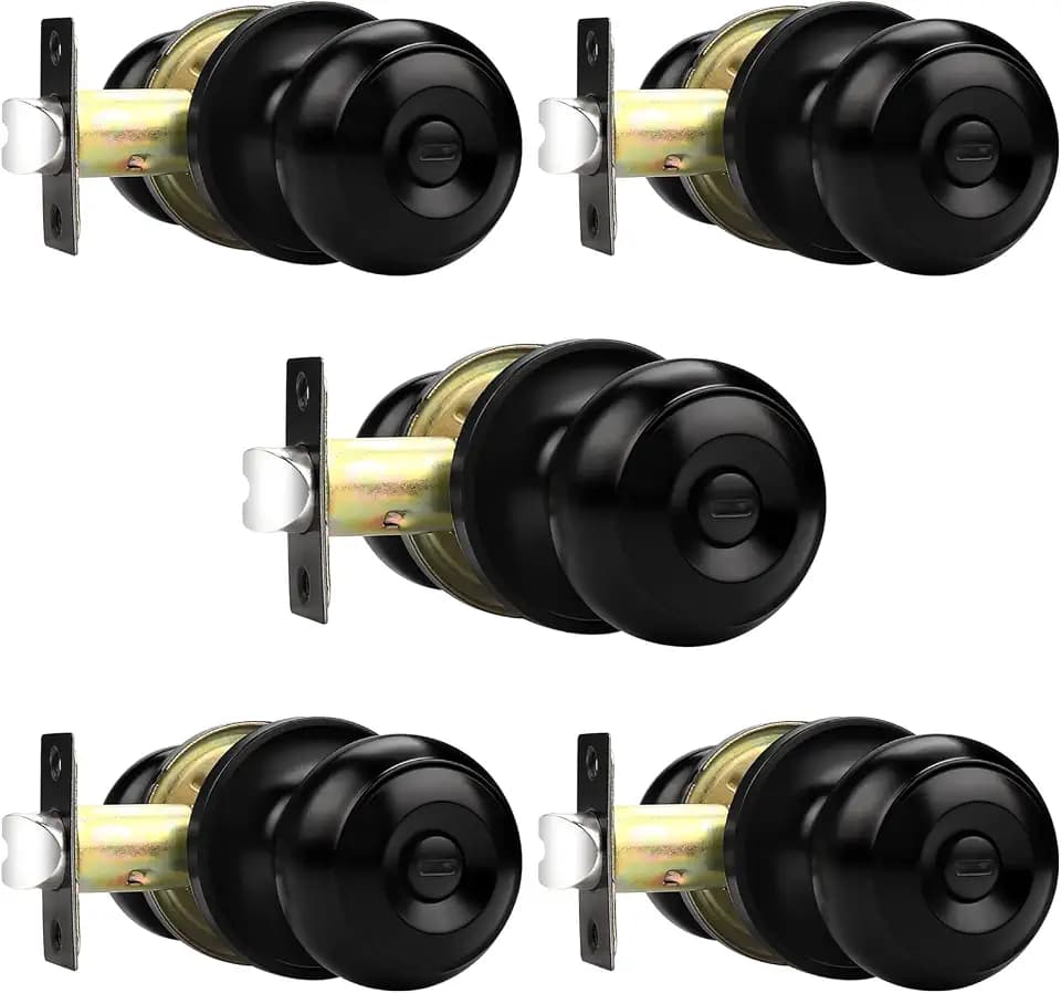 Probrico Black Door Knobs, Privacy Door Knob for Bathroom Bedroom, Interior Door Knobs with Thumb Turning Locking Button, 5 Pack